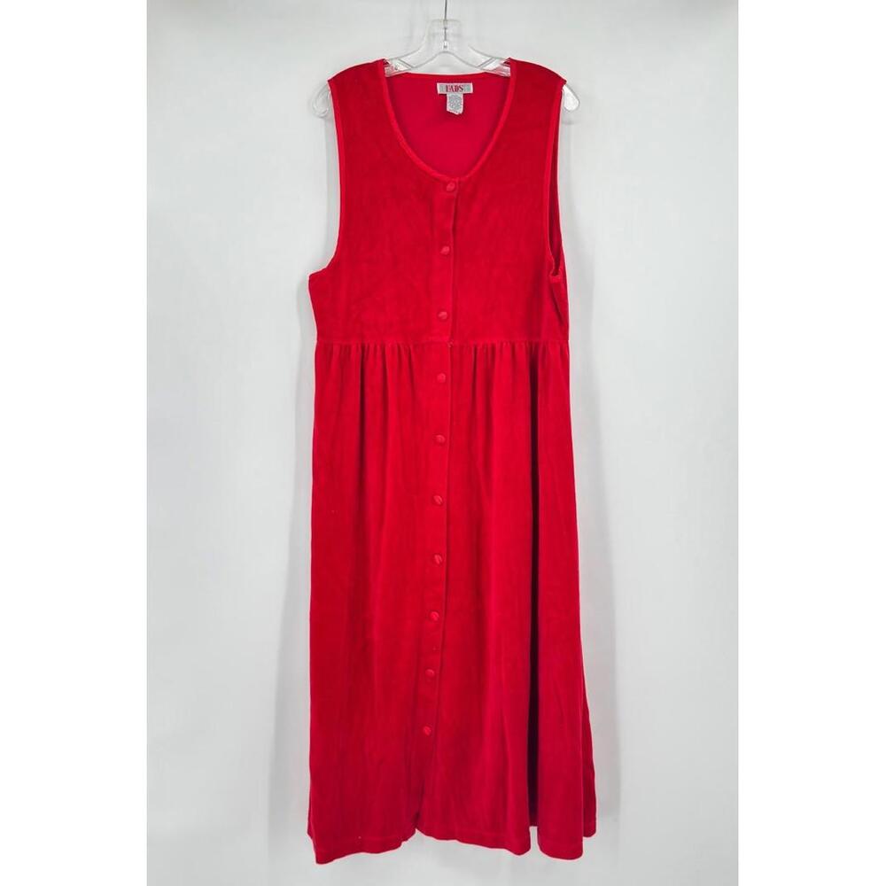 FADS Vintage Red Velvet Cotton Button Front Sleeveless A Line Dress Sz L